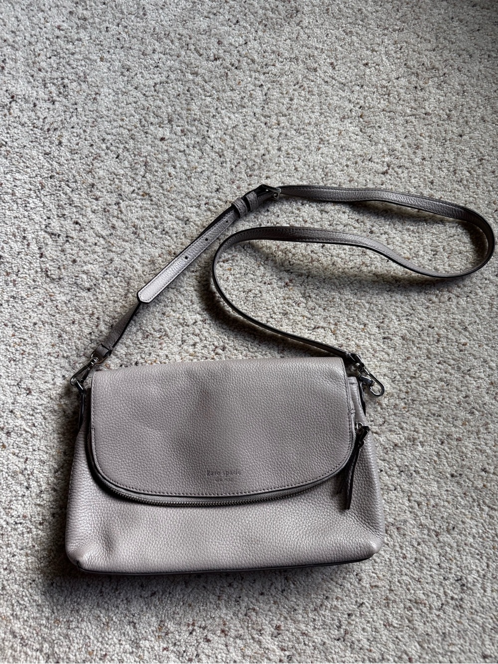kate spade Gray Pebbled Leather Clutch with Zip Detail